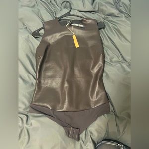 SKIMS faux leather crew neck bodysuit